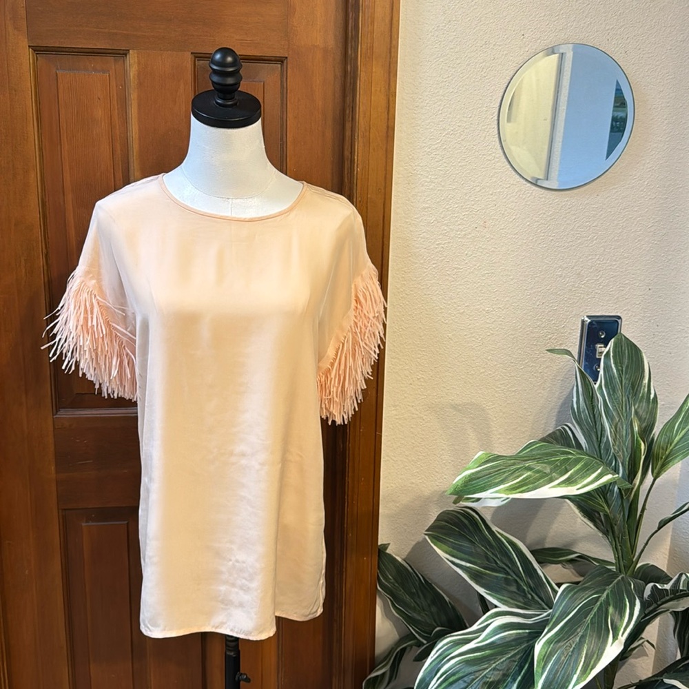 Marie Oliver Peach Fringe Sleeve Silk Blouse